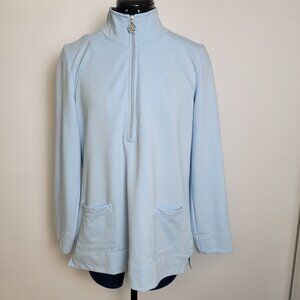 Susan Graver Weekend Womens Blue Long Sleeve Flip-Cuff Qtr Zip Pullover Jacket S